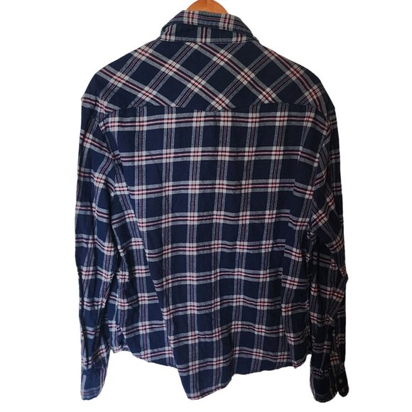 JACHS Girlfriend Bea Light Flannel Plaid Button-Down Shirt Blue XXL - Picture 12 of 14